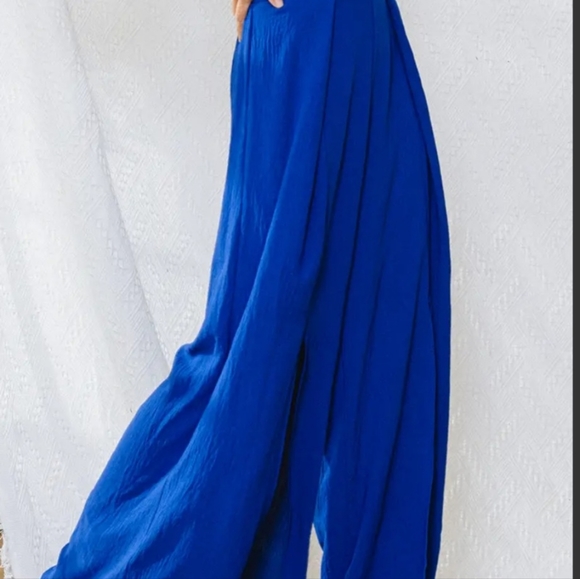 #380 🛑S, M Boho Wide Leg Solid Front Slit Pants - Picture 6 of 11